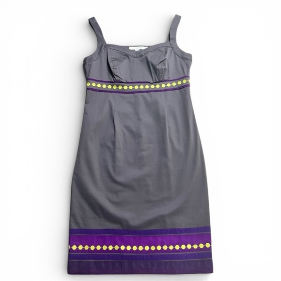 Boden Dresses & Skirts - Boden Gray Purple Trim Polka Dot Sheath Dress Women’s Size 4P